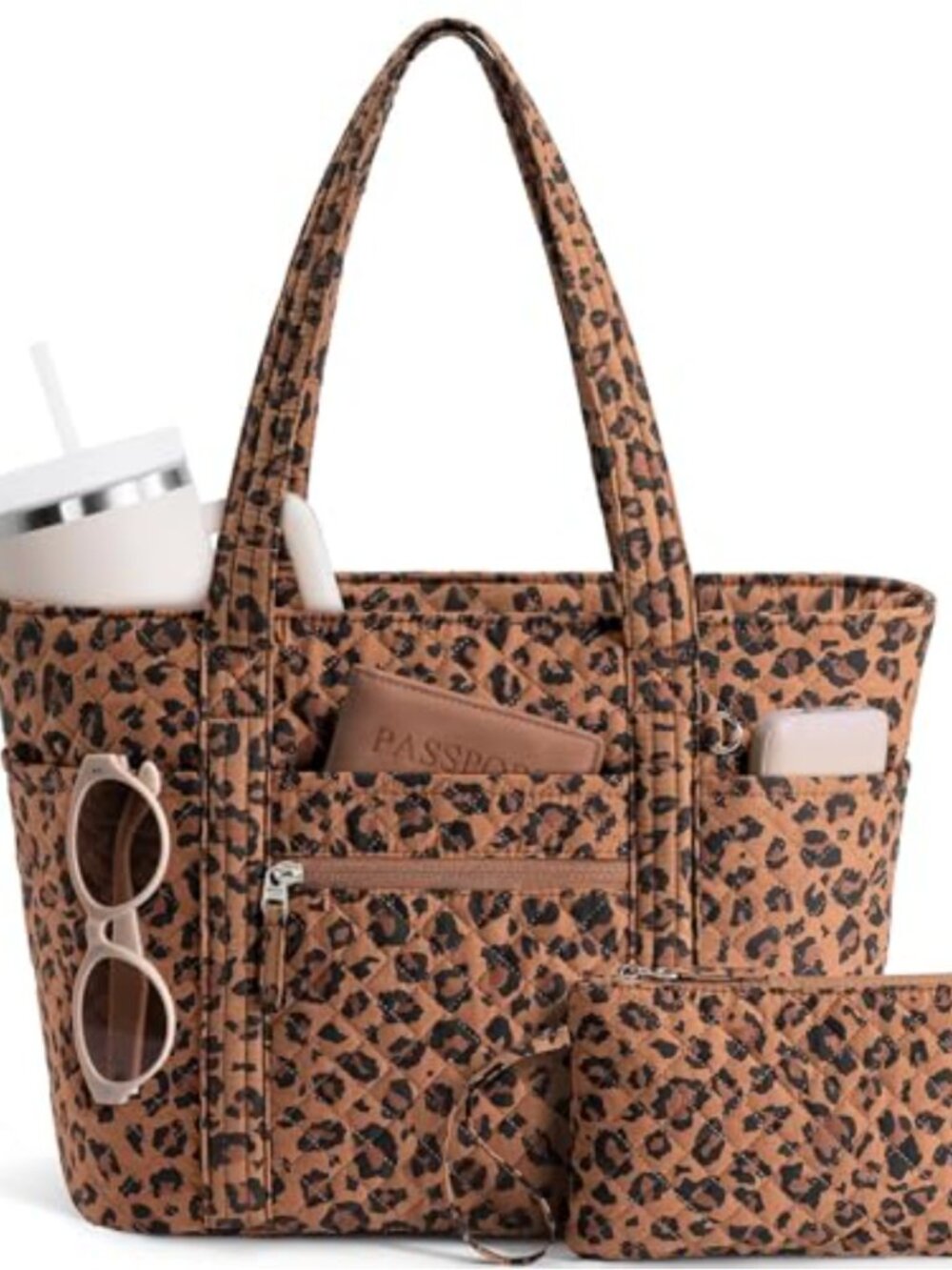 Women's Quilted Cotton Tote Bag with Padded Laptop Sleeve Work Teacher Nurse